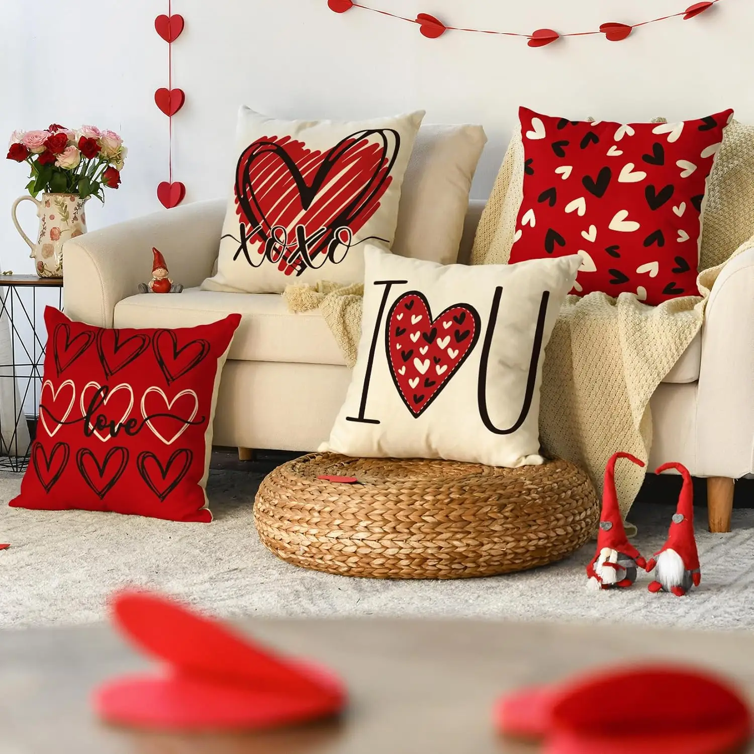 4pcs I Love Valentine Hearts Throw Pillow Covers, 18 x 18 Inch Love Wedding Cushion Case Decoration for Sofa Couch Set of 4