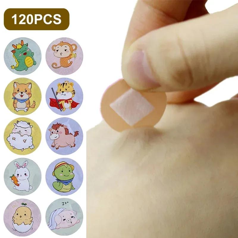 120pcs Round Waterproof Bandages, Cartoon Pattern Breathable Bandage Patches