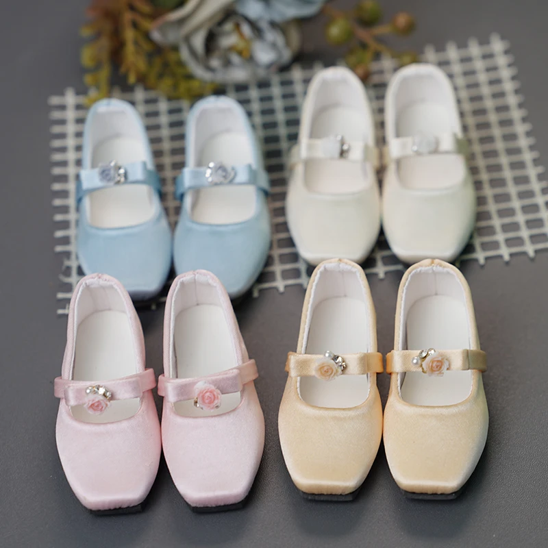 

1/4 Bjd Doll Shoes Handmade 6.4cm * 2.4cm Solid Color Rose Decoration Flat Shoes Square Toe Shoes For Bjd Doll Accessories Toy
