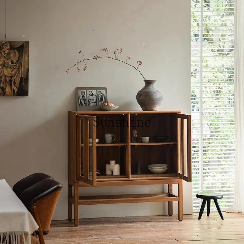 

Medieval simple living room dining side cabinet retro style solid wood entrance cabinet