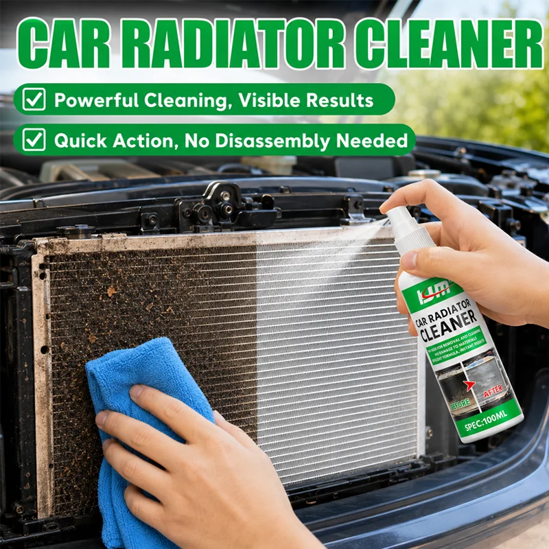 KJM 100ml Car Radiator Cleaner Spray Auto Radiator Cleaning Agent Condenser Grille Dirt Remover With Microfiber Towel