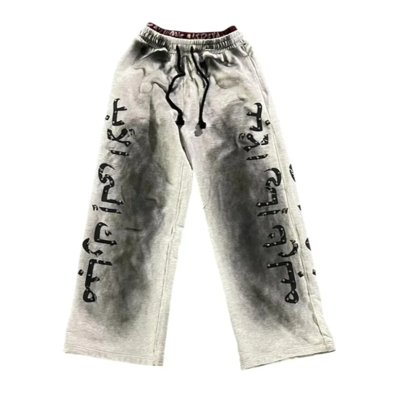 Retro style European and American cross-border new straight leg pants niche trendy brand letter printed street fashion unisex