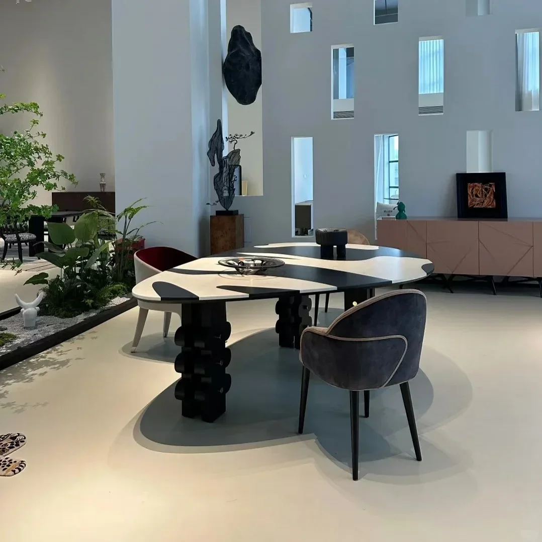 

-Modern Simple Medieval Designer Art Creative Special-Shaped Villa Dining Table Retro Home Negotiation Desk Wooden