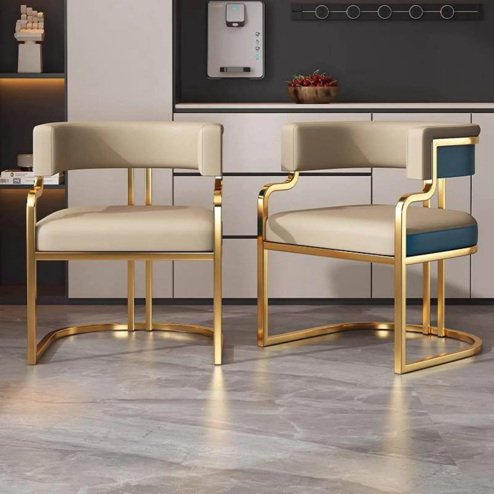 Cadeira de Salão Minimalista Confortável com Estrutura Dourada Moderna, Poltrona Estofada com Design Ergonômico para Casa