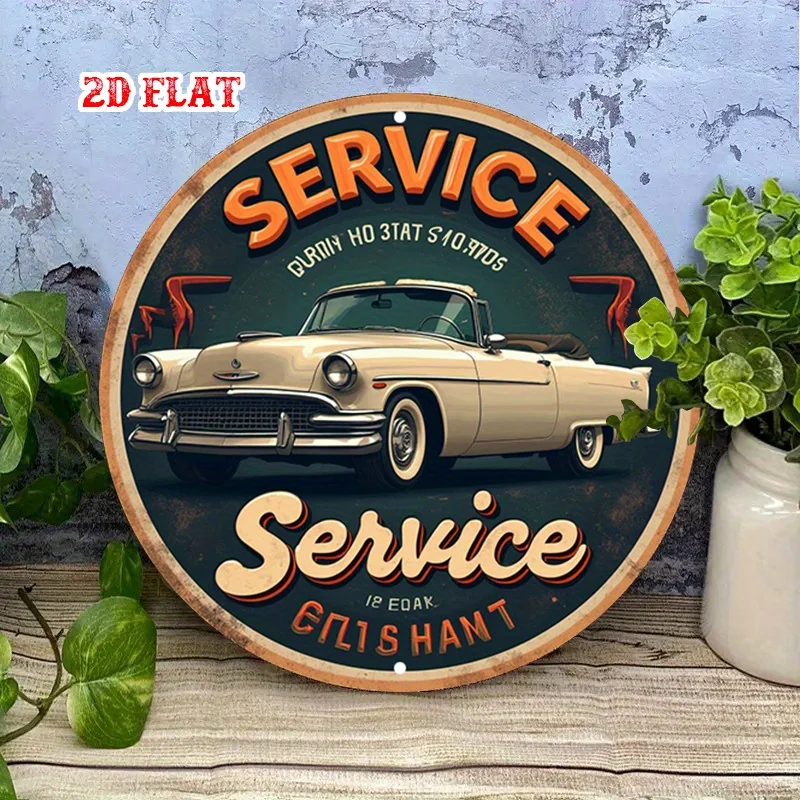 2D Flat Text Design, Featuring a Retro Car Motif. Rustic Metal Wall Art, Perfect for Decorating Your Home, Garage, Dining Area