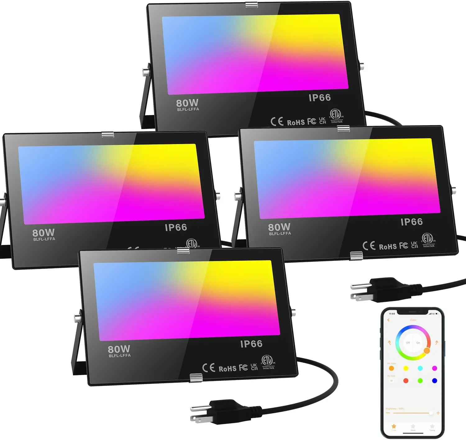 

LED Flood Light Outdoor 800W Equivalent 8000LM, Smart RGB Color Changing Landscape Lighting with APP Control, IP66 Waterproof