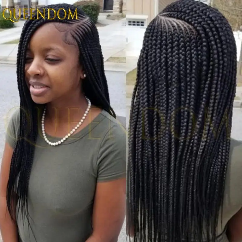 

36 Inch Long Black Wig Side Part Braided Wigs Synthetic Full Lace Braid Wig Faux Locs Knotless Box Braids Wig for Black Women