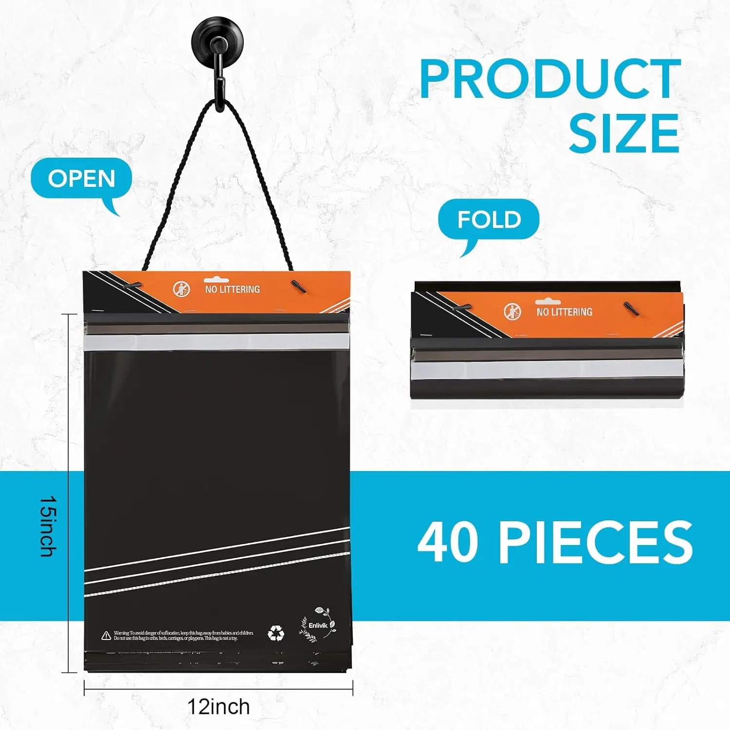 40 قطعة من أكياس قمامة السيارات للاستعمال مرة واحدة - سعة كبيرة، مقاومة للتسرب والرائحة - معلقة من مسند الرأس - مثالية للسفر والتخييم والمنزل