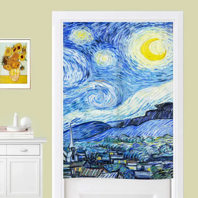 Nordic Door Curtain Van Gogh Abstract Oil Painting Partition Curtain Hanging Half Curtain Bathroom Home Bedroom Kitchen Decor