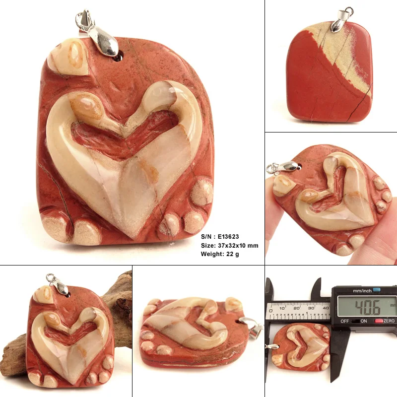 Hand Carved Picasso Jasper Swans Form Heart Pendant Eternal Love Loyal Love Guardian Necklace Valentine Gift For Her Him E11503