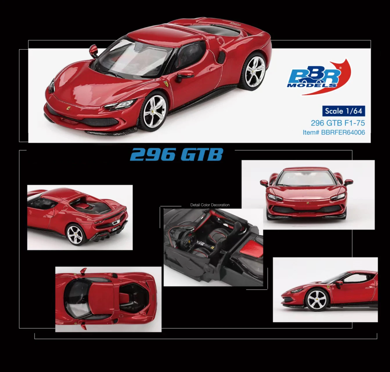 

Литой коллекционный миниатюрный автомобиль GTB Россо Imola модель BBR 1:64 296