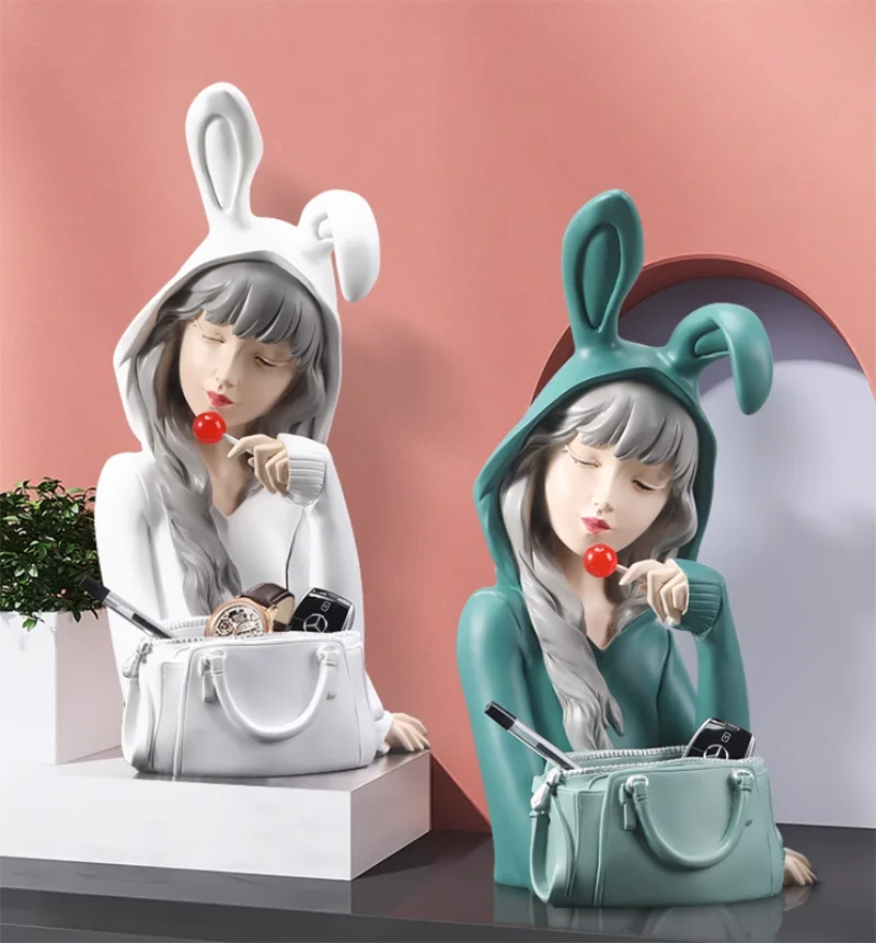

Nordic Candy Rabbit Girl Resin Ornaments Art Wedding Gift Home Room Desk Sculpture Decor Items Office Table Figurines Decoration