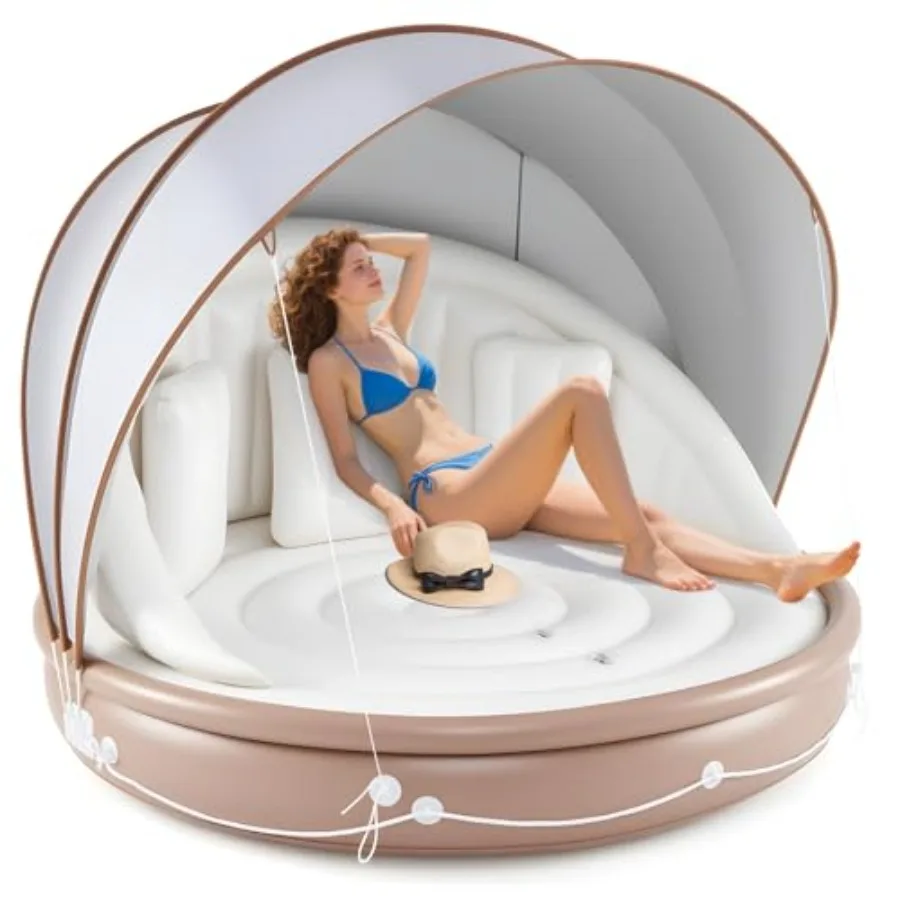 

Надувной плот-шезлонг для бассейна с навесом для взрослых, грузоподъемность 440 фунтов (200 кг), 73-дюймовый шезлонг для загара со съемным солнцезащитным козырьком и 3 подушками (2/3 шт.)