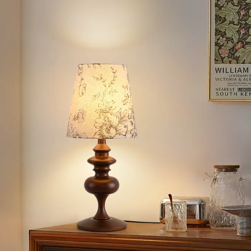 

French Medieval Style Bedroom Bedside Lamp American Retro Walnut Wabi Sabi Style Designer Hotel Living Room Bedside Night Light