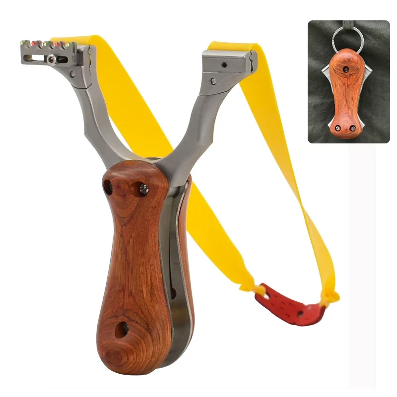 

Professional Hunting Slingshot Precision Shooting Stainless Steel Foldable Portable Sling Wooden Handle Flat Rubber Band Sling