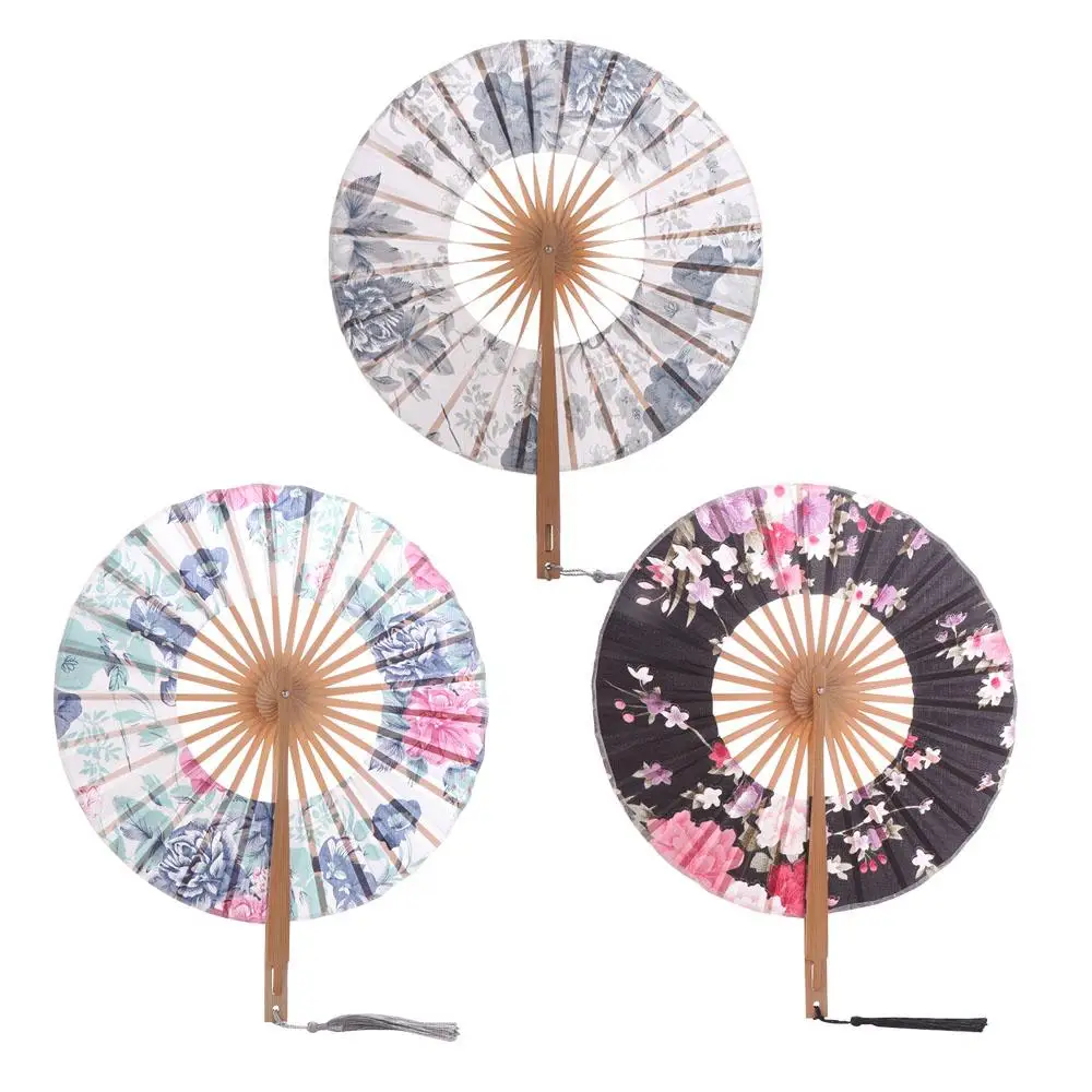 

Home Decor Round Folding Hand Fan Bamboo Handle Exquisite Windmill Fan Elegant Classical Hand Circular Fan Summer Decor