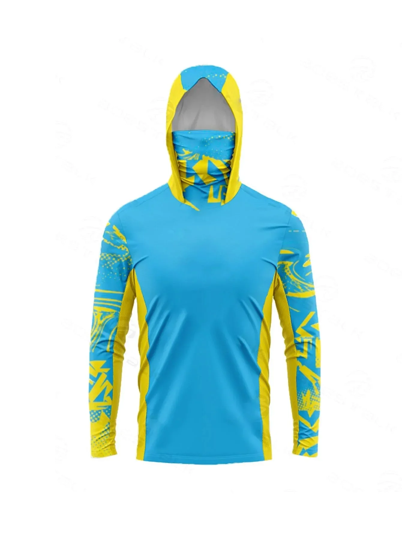 Herren-Angelhoodie mit UPF50+ und Gesichtsmaske, Farbblock-Camo-Print, schnelltrocknend, langärmelig, Sonnenschutz, Outdoor-Angeloberteil – Detail 8