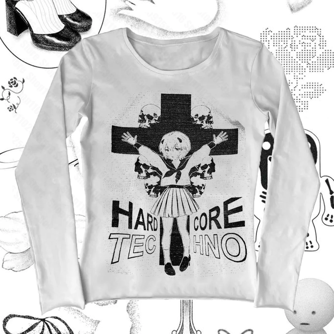 Kawaii Frauen Top Y2k Kpop Grunge Kleidung Shoujo Mädchen Stil Frau Kleidung 90er Jahre Vintage Kleidung Harajuku Emo Grafik T Shirts Goth