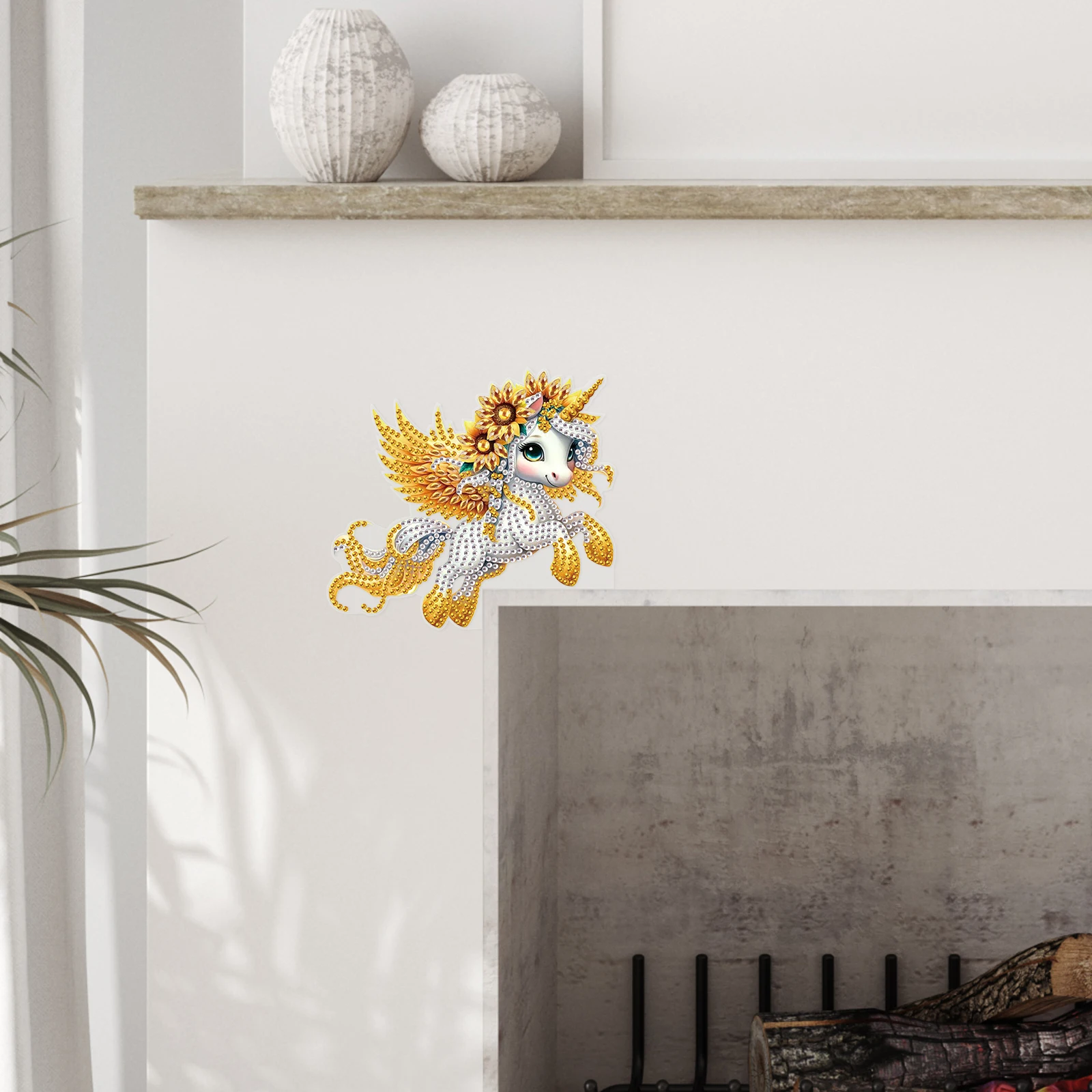 مجموعات ديكور ركن الباب الماسي، حصان أبيض أكريليك شكل خاص باب المطبخ المنزلي الماسي، إطار الصورة ديكور فني هدية