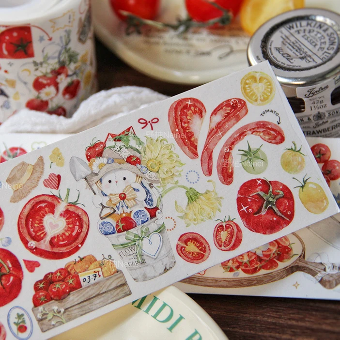 Neinei Tomato Journal Food Vegetable Washi Pet Tape Versatile Decorative Collage