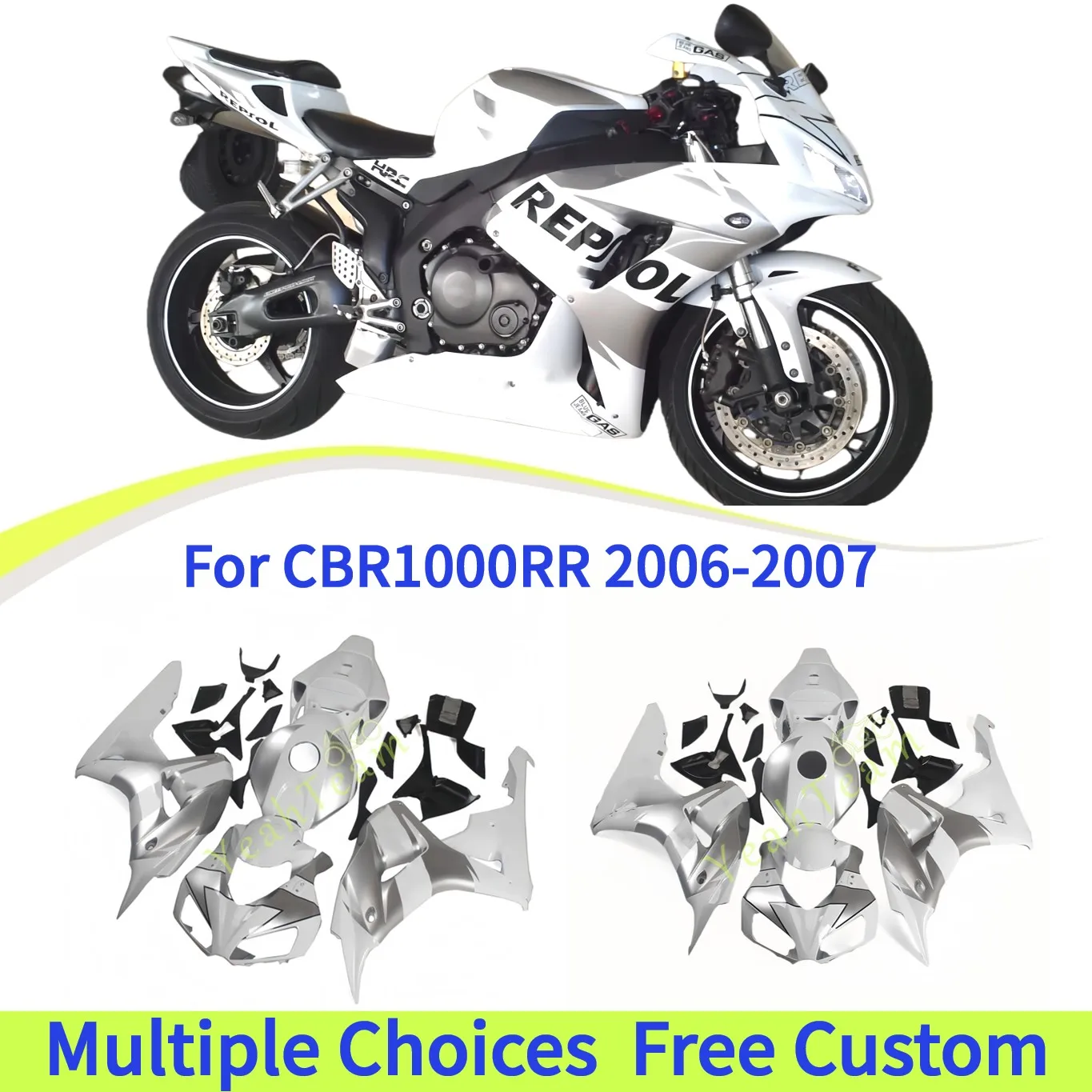 

Custom Bodywork Kit For HONDA CBR1000RR 2006 2007 CBR 1000RR ，Silver/White ABS Fairings