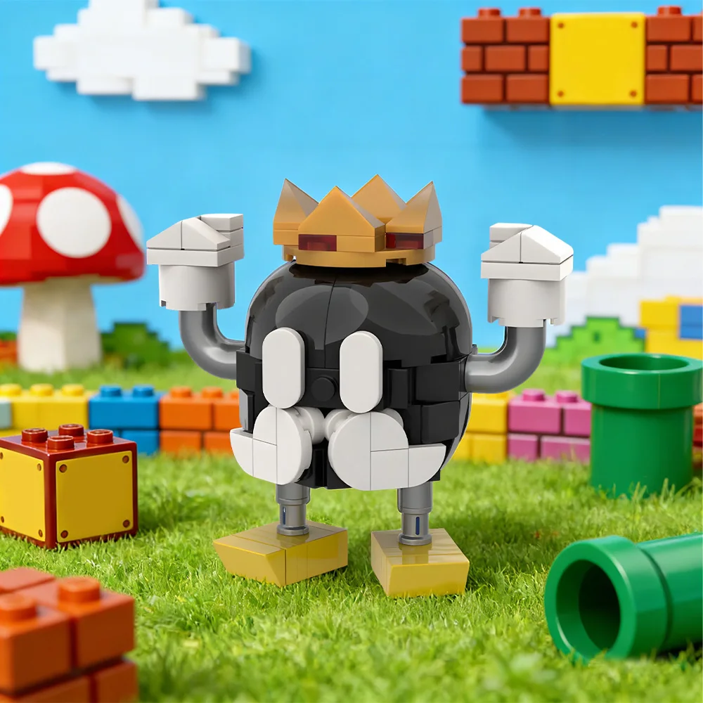 

MOC King Bob Omb Building Blocks Set Classic Game Bob Omb King Boss with Fuse Crown and White Beard Bricks Toy Adult Gift