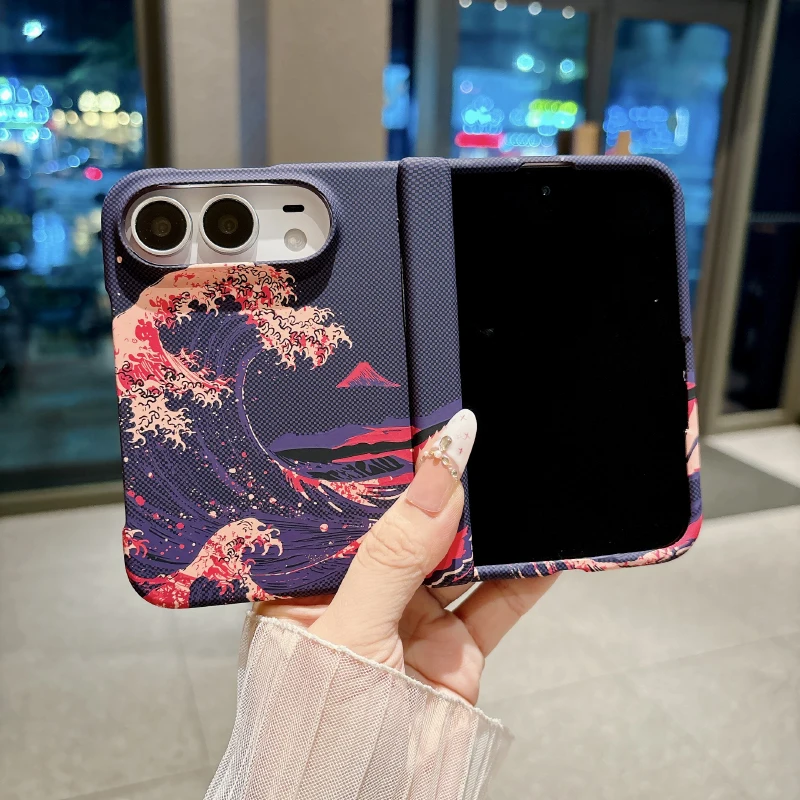 For Magsafe Magnetic Ultra Thin Carbon Fiber Texture With Central Axis Fold Shockproof Phone Case For iPhone Duo Bumper Cover
