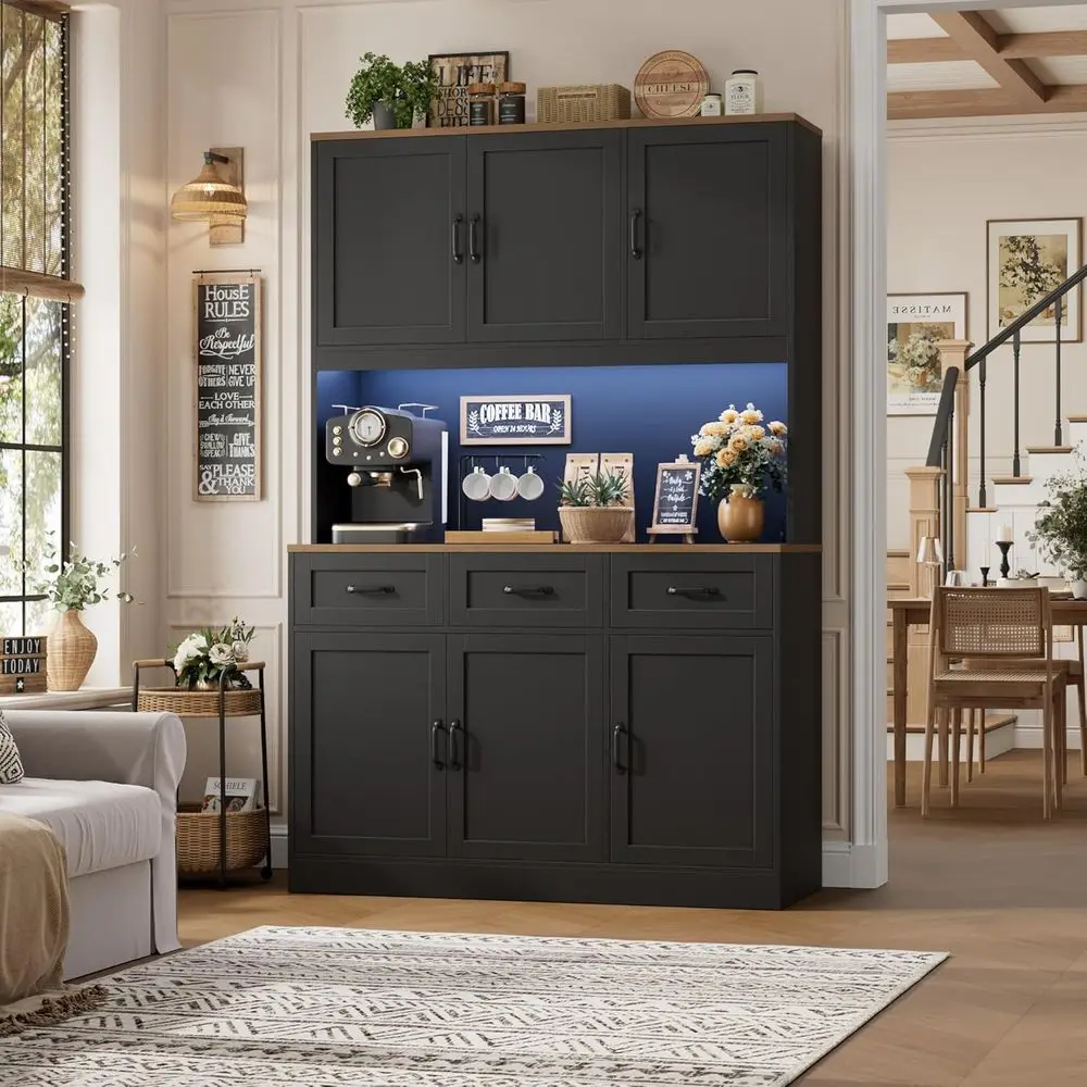 Kitchen Pantry Cabinet, Tall Kitchen Hutch Cabinet, Black/Brown | 47