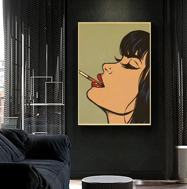 Abstract Sexy Woman Cool Anime Girl Mouth Butt Lollipop Tongue Poster Print Wall Art Pictures Canvas Painting Room Home Decor