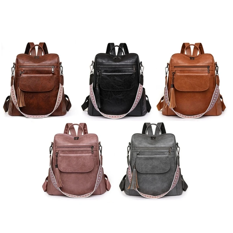 Functional Women Shoulder Bag Vintage Backpack Practical PU Leather Handbag Dropshipping