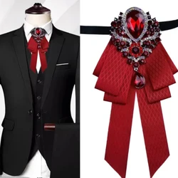 British Handmade Rhinestone Bow Tie Set for Men High-end Business Banquet Wedding Suit Dress Bowtie Brooch Pocket Square 3-piece