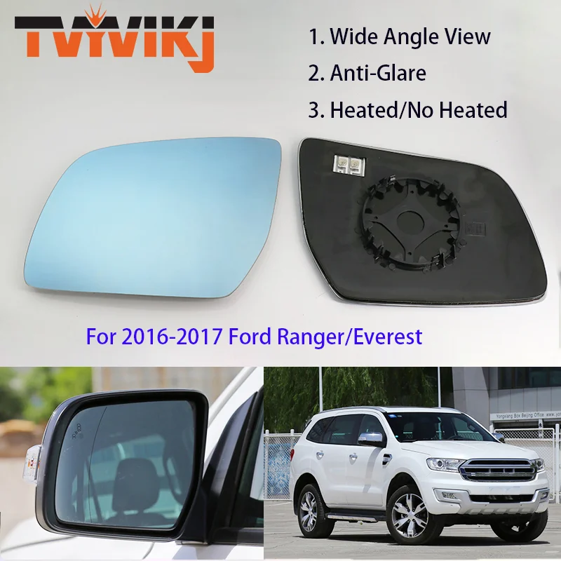 TVYVIKJ Side Rearview Mirror Blue Glass Lens For Ford Ranger Everest 2016-2017 Wide Angle View anti glare door mirror