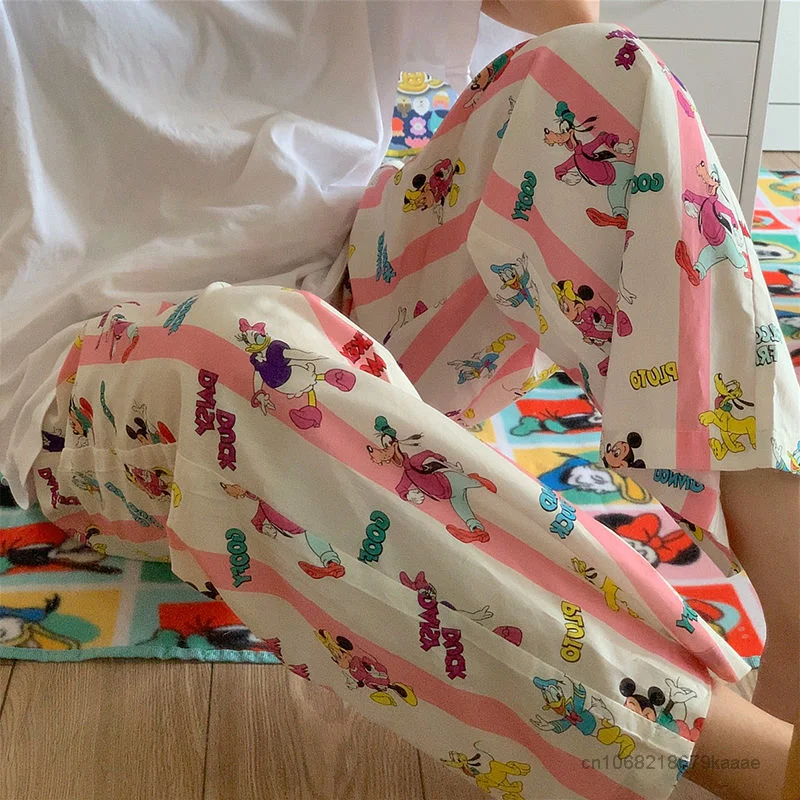 Disney Cartoon Casual Pants Y2k Girl Cute Mickey Donald Duck Print Harajuku Kawaii Trousers Women Korean Aesthetic Spring Pants