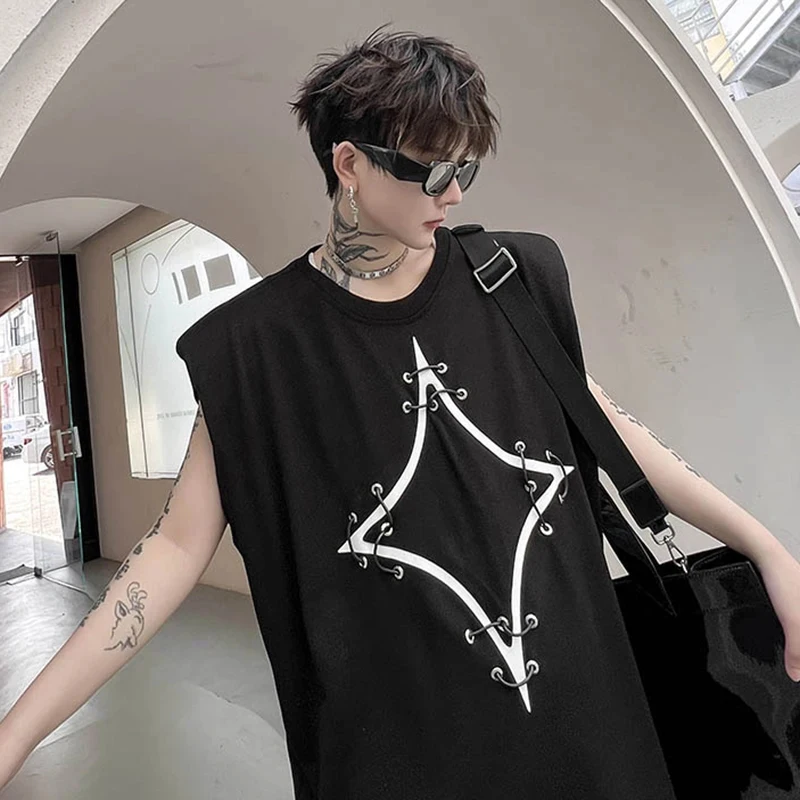 LUZHEN Splicing Design Decorate Men's Personality Ins Strap New Casual Sleeveless Vest High Street Wear Fashion T-shirts LZ1731