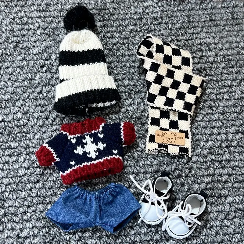 Labubu V1 V2 Clothes Outfit Accessories For 17cm Doll Fashion Costume Play House Toy Kpop Idol Dolls Casual Plaid Overalls Gift