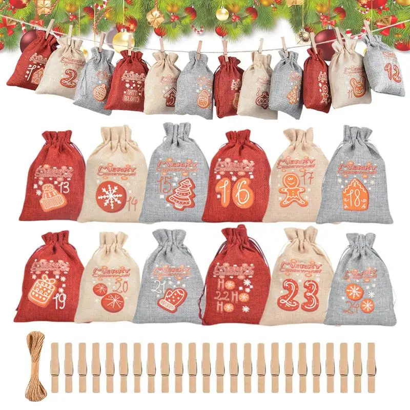 

Advent Bags 24 Days Burlap Countdown Calendar Bags Countdown Christmas Decorations 24X Drawstring Pouches For Home Decorations