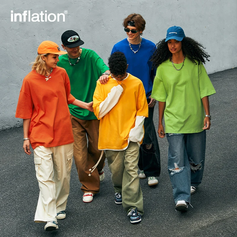 INFLATION Multicolors Cotton Tees Unisex Minimalist Basic Short Sleeve T-shirts Mens Oversized Tops