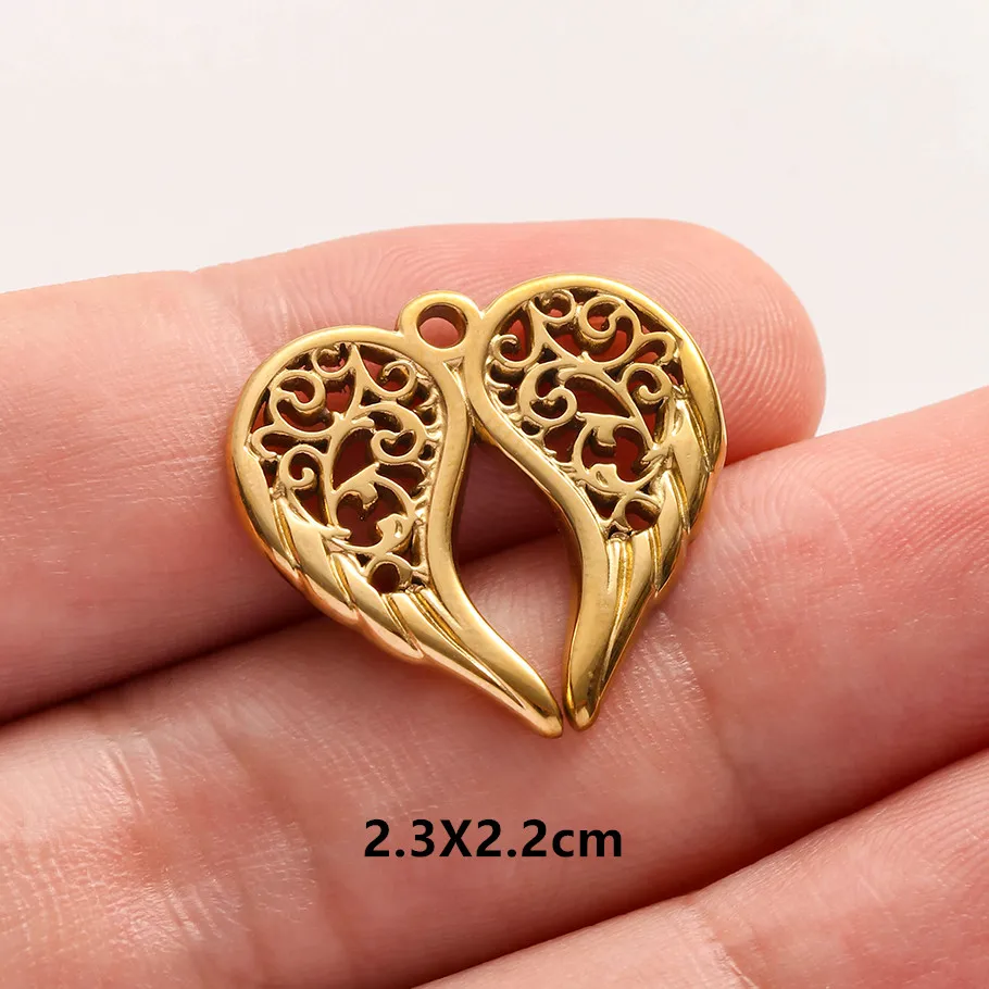 5 Stück/Lot Niedliche Engelsflügel Mädchen-Anhänger in Goldfarbe aus Edelstahl Kreuzanhänger für Schmuckherstellung DIY Ohrringe Halskette Schlüsselanhänger – Detail 17