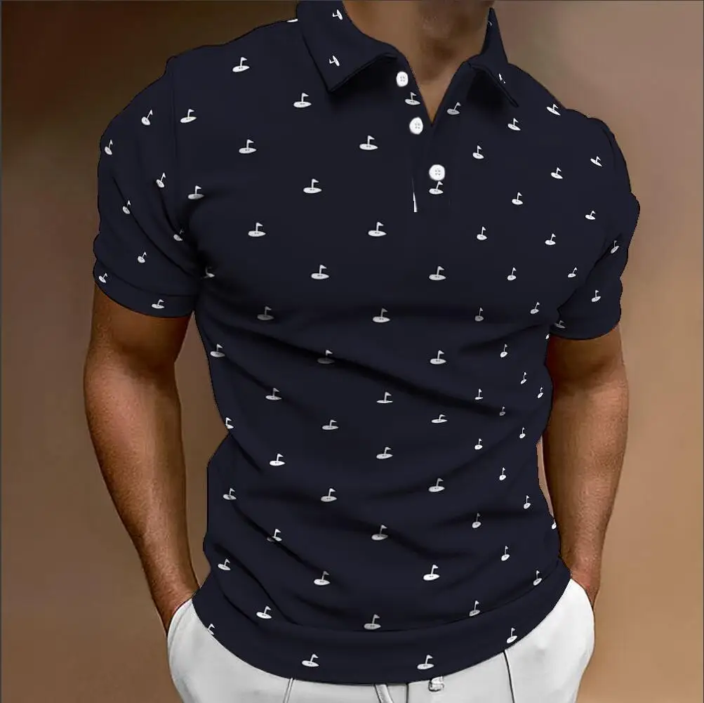 T-shirt Polo stampata, camicia abbottonata con risvolto alla moda da uomo, abbigliamento da strada di tendenza hip-hop, nuovo top estivo a maniche