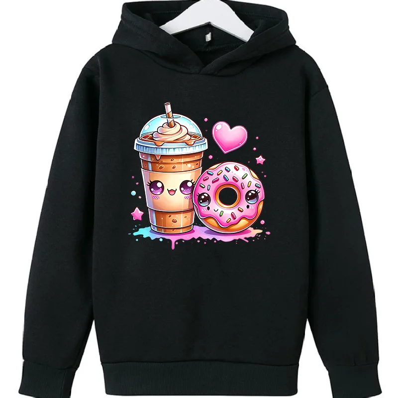 

Hot Sale Milk tea ice cream cone Print Hoodie Fashion New Pocket Kids Sweatshirt Girls Fleece Warm Hooded Children's Clothing
