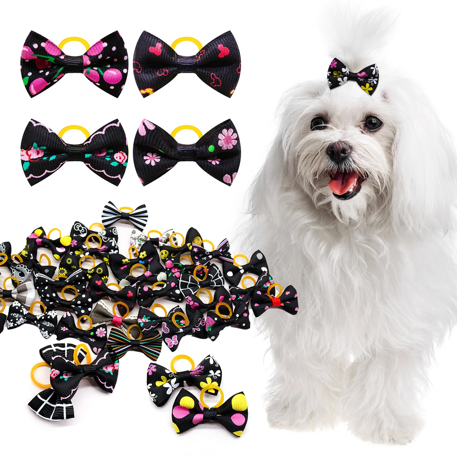 40PCS Kleine Hund Haar Bögen Haustier Bögen Gummibänder Nette Haustier Welpen Haar Bögen für Kleine Hund Haar Zubehör pet Liefert