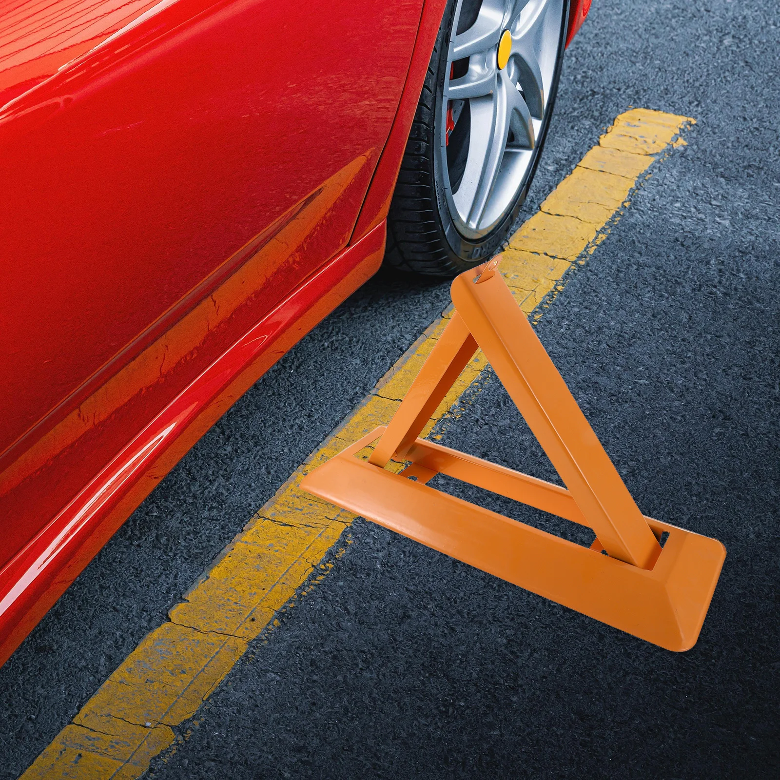 1 conjunto de bloqueio de estacionamento triangular, aço reforçado, anti-pressão, âncora à terra, visibilidade brilhante, barreira de segurança para residencial