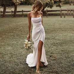 Vestidos De novia bohemios personalizados, vestido De novia Sexy, Simple, con tirantes De abertura alta, Espalda descubierta, Vestidos De novia bohemios