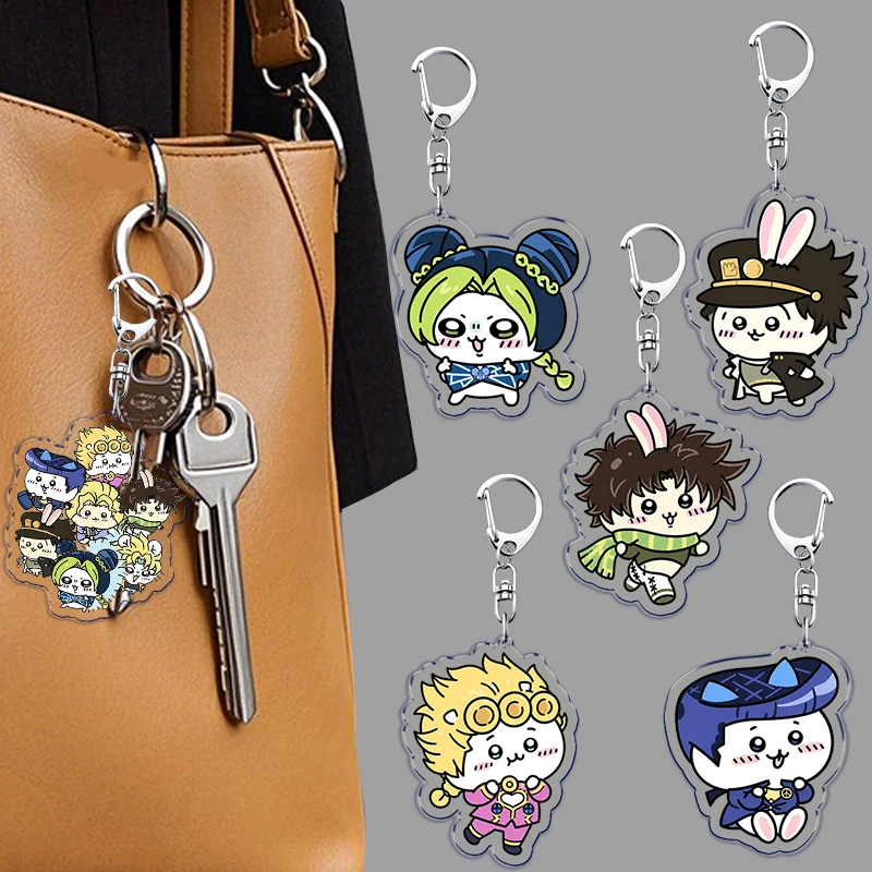 Llaveros creativos de anime, adornos para bolsos, diseño kawaii de Jotaro Kujo, Giorno Giovanna, Jolyne Cujoh, llaveros de dibujos animados y manga, regalos para fans y amigos.