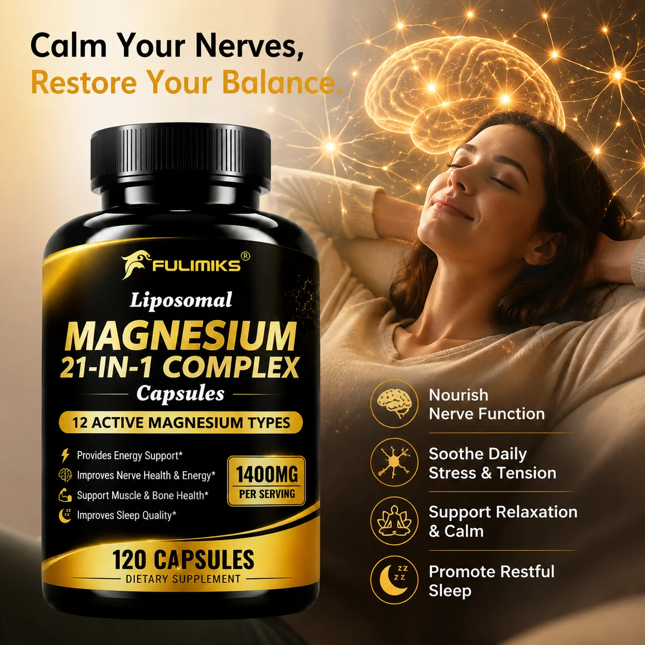 Liposomal Magnesium Capsules, Multi Magnesium Vitamin B6 B12 D3 Zinc, Support Soothe Stress & Tensio, Muscle Bone Health & Sleep