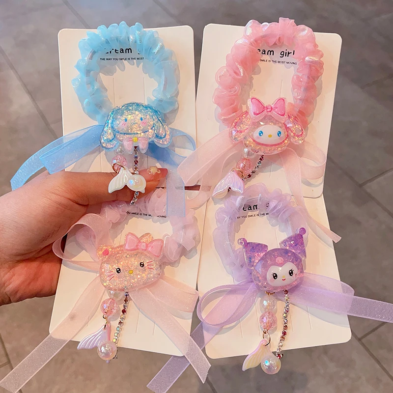 Hello Kitty Cinnamoroll Kuromi My melody large intestine hair ring for girls new cute princess headband high elastic hair rope