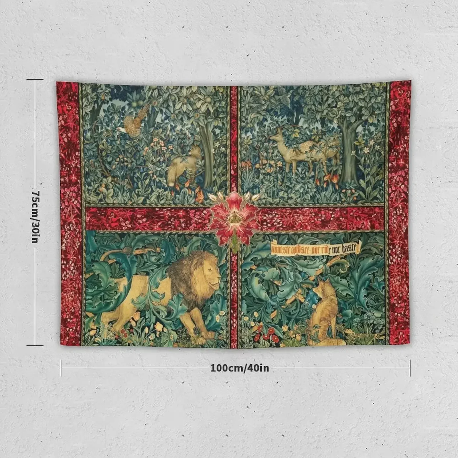 GREENERY FOREST ANIMALS ,LION ,FOX,PHEASANT AND DOES Red Green Floral Tapestry Room Decor Korean Style Wall Decorations Tapestry