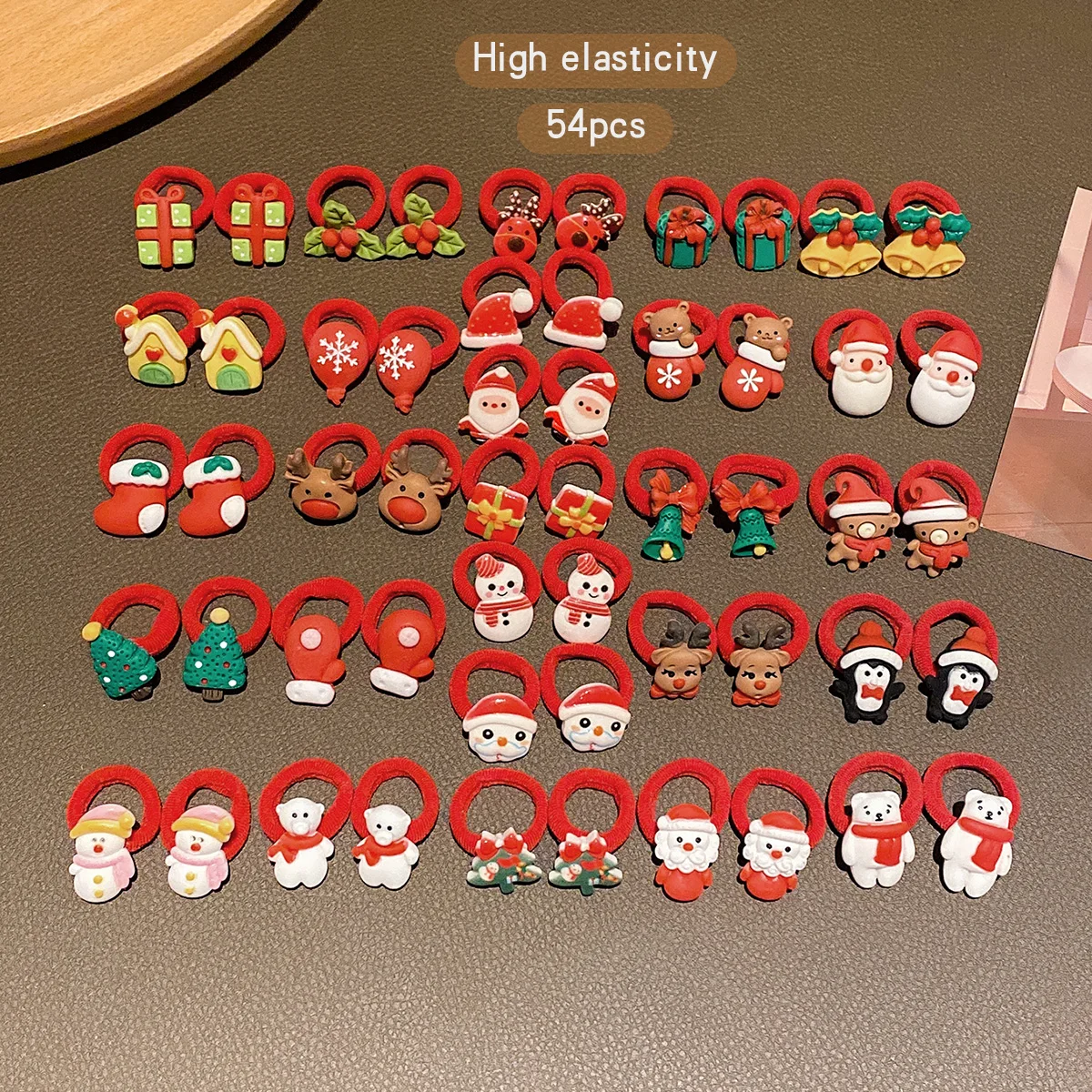 54 Christmas rubber bands, Christmas hair rings, Santa Claus, snowman, reindeer hair accessories