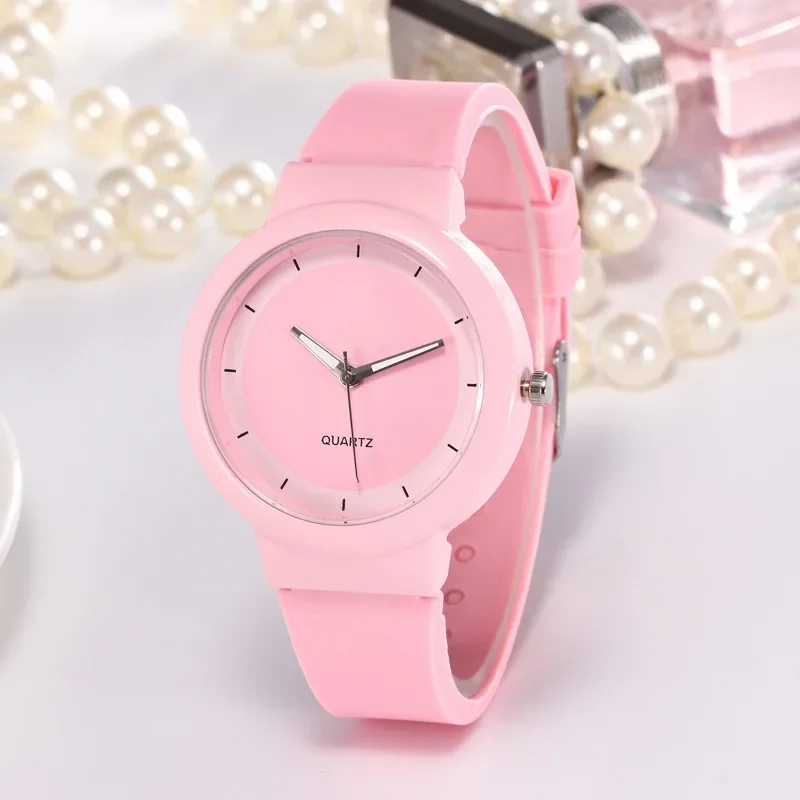 

Women Fashion Casual Silicone Strap Analog Pink Girl Quartz Round Watch Relogio Feminino Simple Round Horloges Ladies Watches