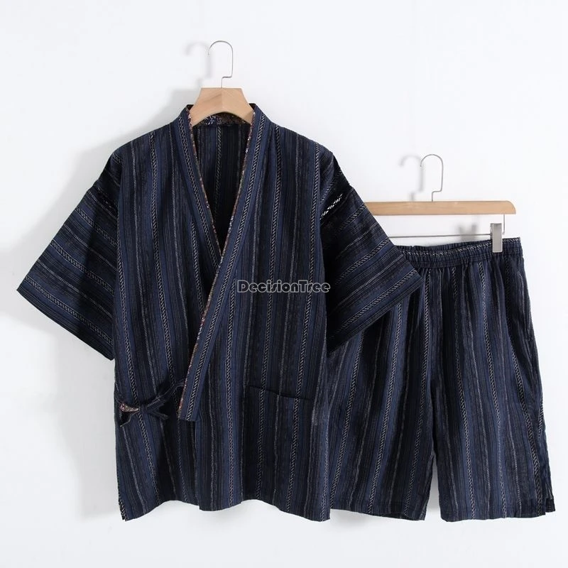 2024 japanese style cotton men's and women's kimono japanese short-sleeved top short pants pajamas two piece set home wear w617